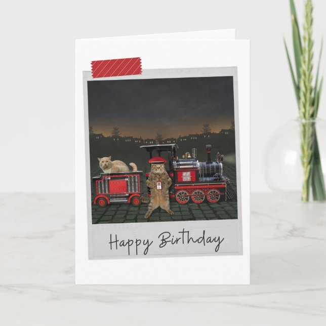 Train Driver Cat Funny Birthday Card (Front)