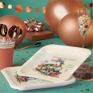 Train Engine Boy 4th Birthday Paper Plate