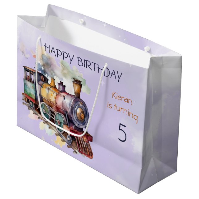 Train Engine Boy 5th. Birthday  Large Gift Bag (Front Angled)