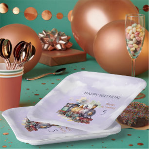 Train Engine Boy 5th. Birthday Paper Plate