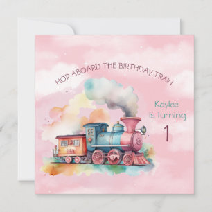 Train Engine Girl 1st Birthday Invitation 