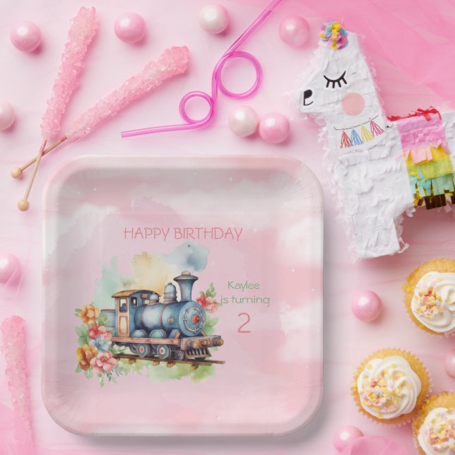 Train Engine Girl 2nd Birthday  Paper Plate (Party)
