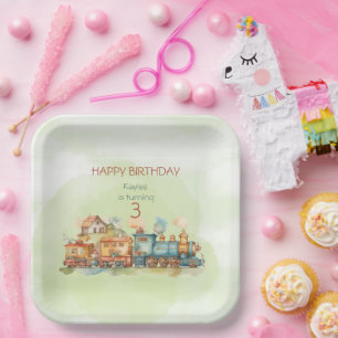 Train Engine Girl 3rd Birthday Paper Plate