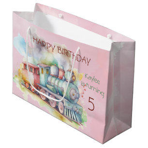 Train Engine Girl 5th.  Birthday  Large Gift Bag