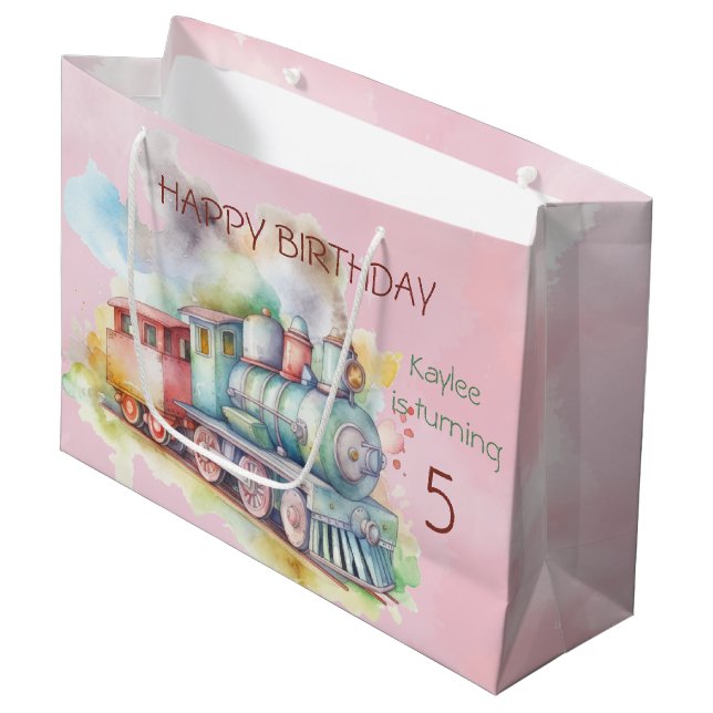 Train Engine Girl 5th.  Birthday  Large Gift Bag (Front Angled)