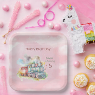 Train Engine Girl 5th. Birthday Paper Plate