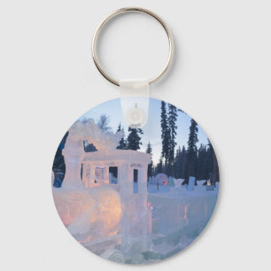 train engine Ice sculpture winter frozen snow art Key Ring