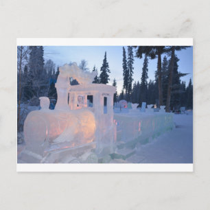 train engine Ice sculpture winter frozen snow art Postcard