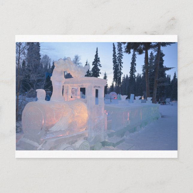 train engine Ice sculpture winter frozen snow art Postcard (Front)