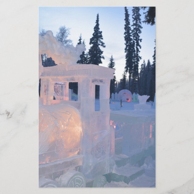 train engine Ice sculpture winter frozen snow art Stationery (Front)