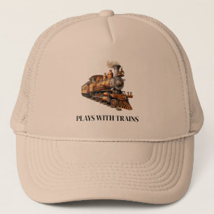 Train Engine Plays With Trains or Customise Text Trucker Hat