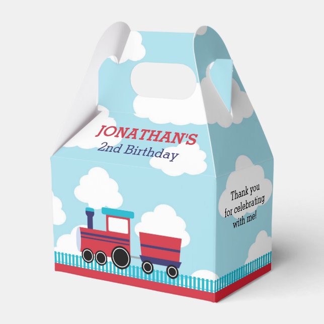 Train Favour Box (Boys Birthday in Navy & Red) (Front Side)