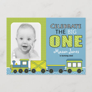 Train First Birthday Party Invitation