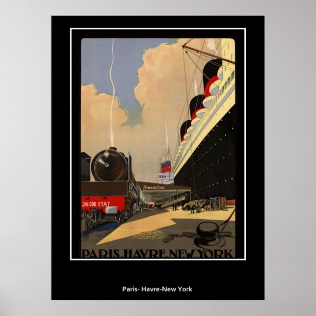Train from Paris to Havre and New York Poster (Front)