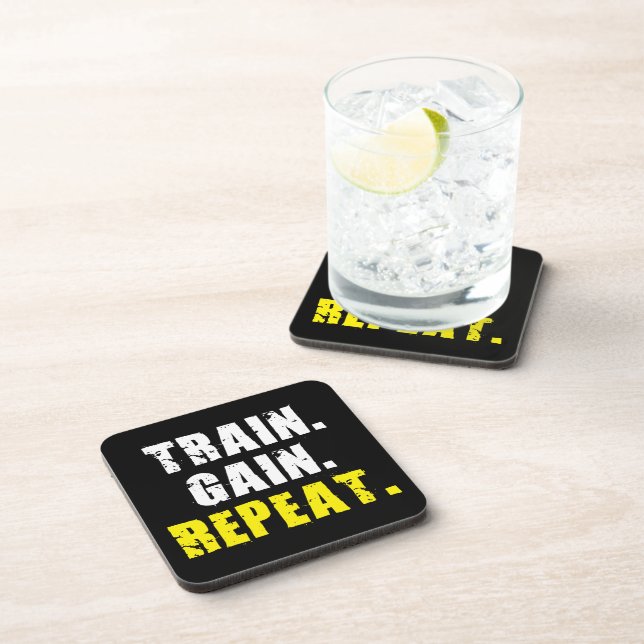 TRAIN, GAIN, REPEAT - Gym Workout Motivational Coaster (Right Side)