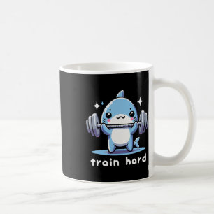 Train Hard Funny Shark Lifting Weights Dumbbells G Coffee Mug