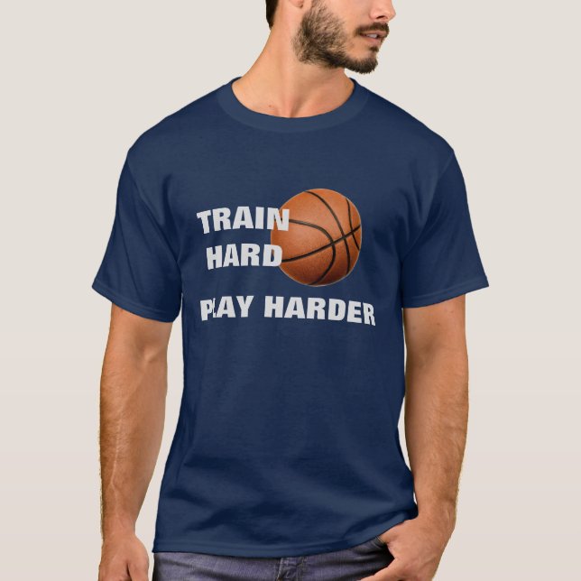 Train Hard Play Harder Basketball TShirt Navy Blue (Front)