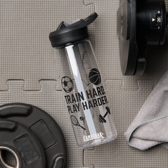  Train Hard Play Harder Water Bottle (Gym (Rotated))