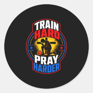 Train hard pray harder basketball youth classic round sticker