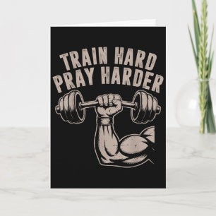 Train Hard Pray Harder Funny Christian Workout Gym Card