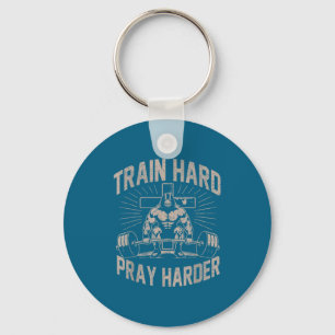 Train Hard Pray Harder Funny Christian Workout Gym Key Ring