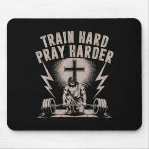 Train Hard Pray Harder Funny Christian Workout Gym Mouse Pad