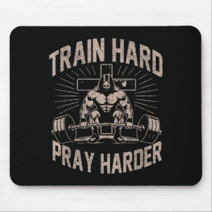 Train Hard Pray Harder Funny Christian Workout Gym Mouse Pad