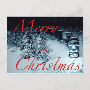 Train In Snow at night Merry Christmas Holiday Postcard