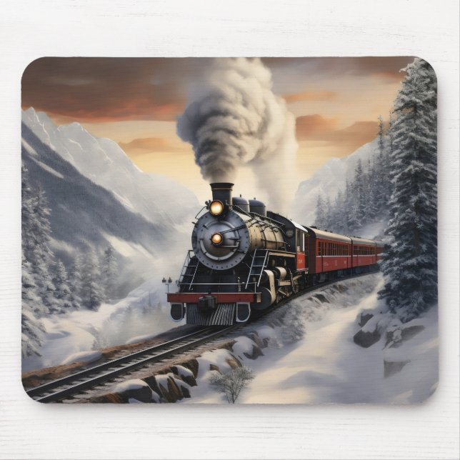Train in Snowy Mountains Mouse Pad (Front)