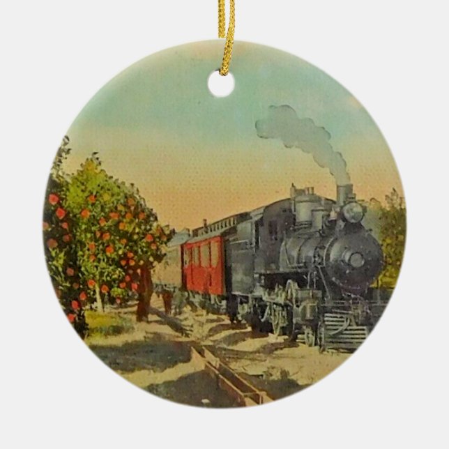 Train in the Orange Groves Ceramic Ornament (Front)
