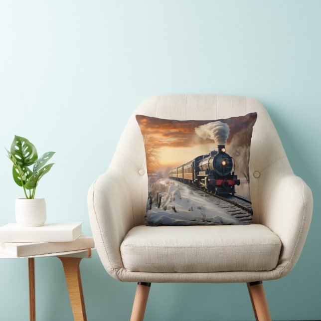 Train in Winter Evening Cushion (Chair)