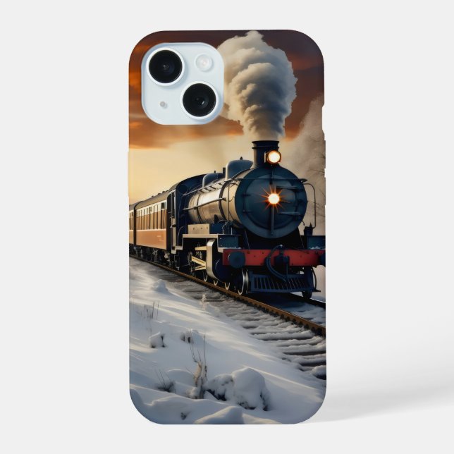 Train in Winter Evening iPhone 15 Case (Back)