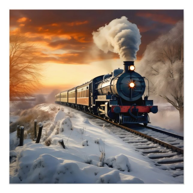 Train in Winter Evening Photo Print (Front)