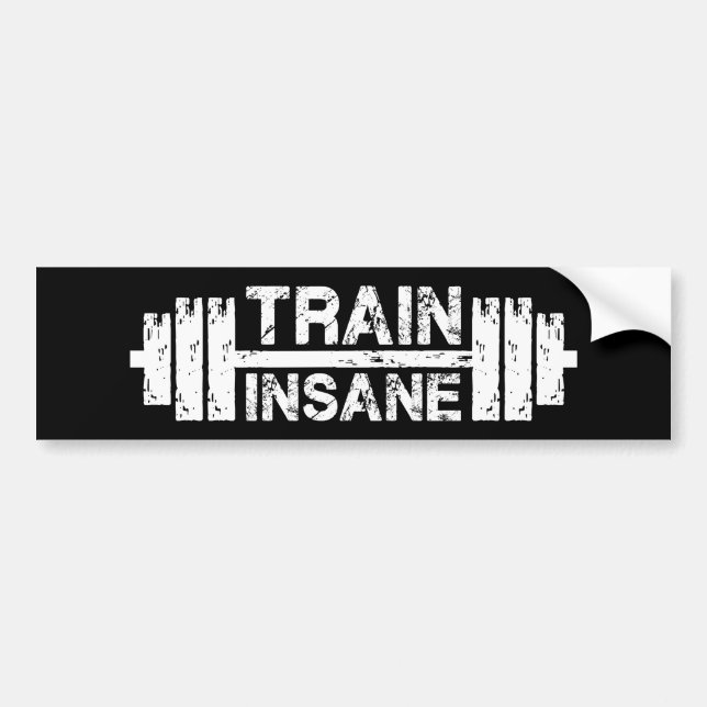 Train Insane - Barbell, Gym, Workout Inspirational Bumper Sticker (Front)