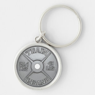 Train Insane (Barbell Plate) Workout Motivational Key Ring