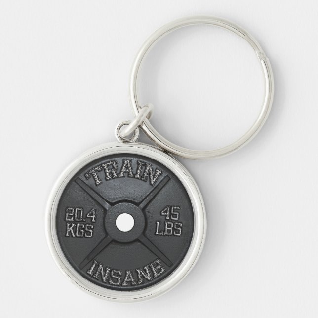 Train Insane (Barbell Plate) Workout Motivational Key Ring (Front)
