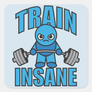TRAIN INSANE Kawaii Weightlifter Deadlift Workout Square Sticker