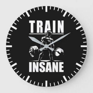 Train Insane - Motivational Gym, Workout Fitness Large Clock