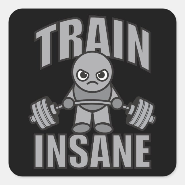 TRAIN INSANE - Workout Cartoon Anime Motivational Square Sticker (Front)