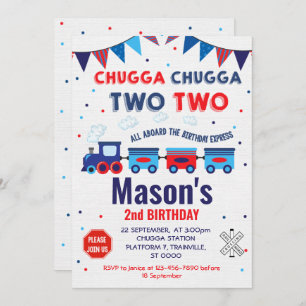 Train Invitation, for a Boy, 2nd Birthday Invitation