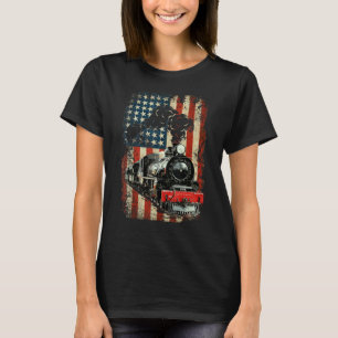 Train Locomotive Engine Vintage American Flag Patr T-Shirt