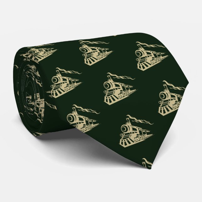 Train Locomotive Neck Tie Green (Rolled)