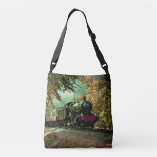 Train Locomotive Retro Vintage Fall Leaves Crossbody Bag