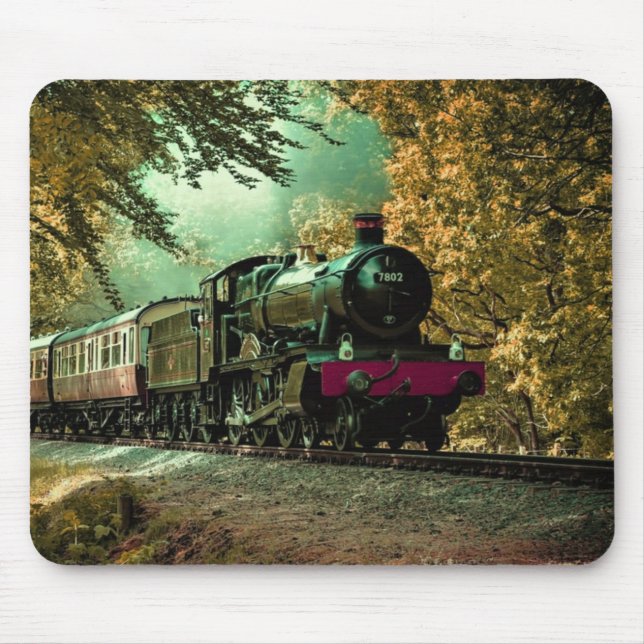 Train Locomotive Retro Vintage Fall Leaves Mouse Pad (Front)