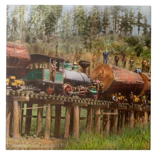 Train - Logging - The morning dump 1890 Ceramic Tile (Front)