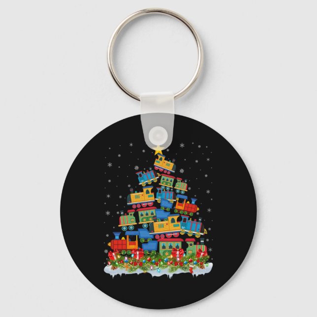 Train Lover Xmas Tree Santa Christmas Train  Key Ring (Front)