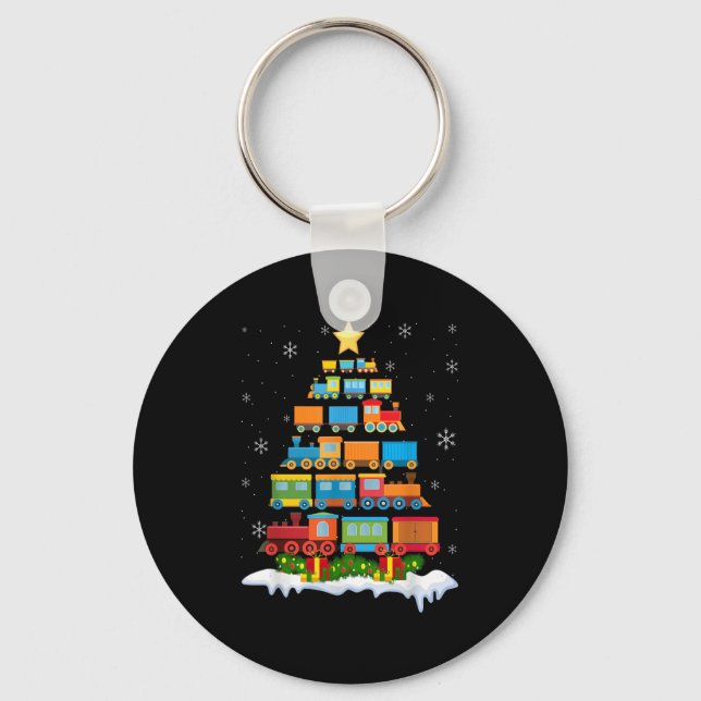 Train Lover Xmas Tree Santa Christmas Train  Key Ring (Front)