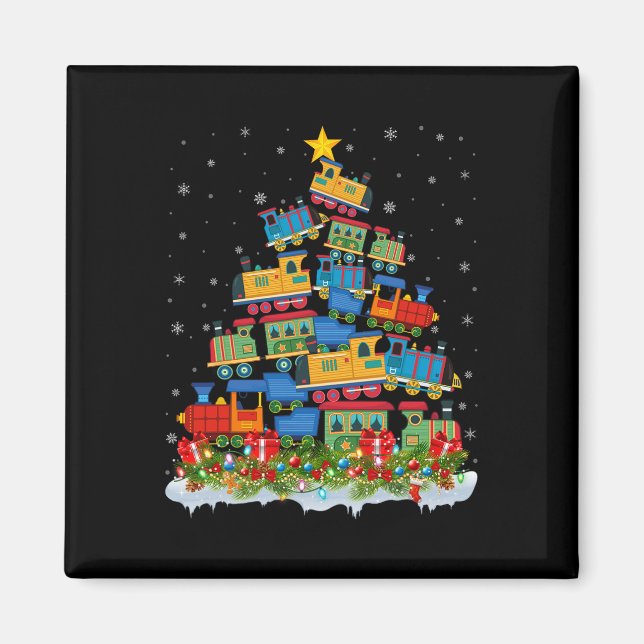 Train Lover Xmas Tree Santa Christmas Train  Magnet (Front)