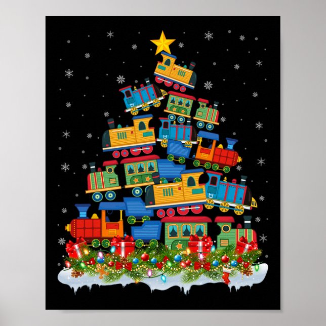 Train Lover Xmas Tree Santa Christmas Train  Poster (Front)