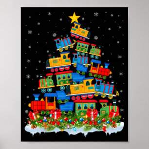 Train Lover Xmas Tree Santa Christmas Train Poster